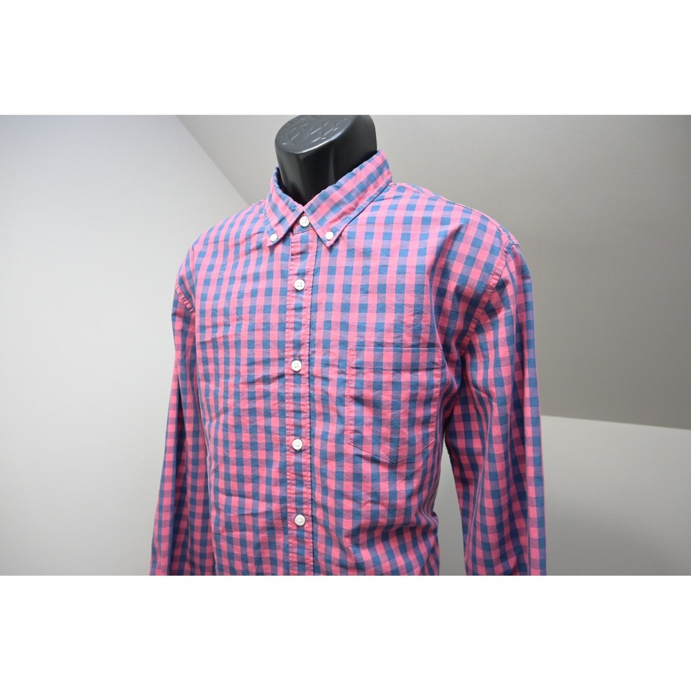 J.Crew Button Down Shirt Mens XL Pink Blue Plaid Slim Untucked Performance EUC